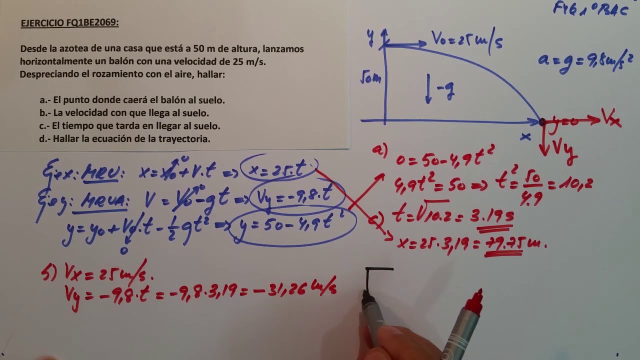 MOVIMIENTO PARABÓLICO 9: EJERCICIO RESUELTO DE TIRO HORIZONTAL, PARA
