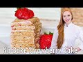 NO-BAKE Strawberry Honey Cake Recipe!! With cheesecake filling!!