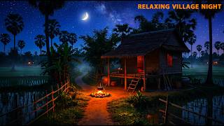 Peaceful Southeast Asian Village Night 🌙 | Relaxing Piano & Cricket Sounds | Cozy Countryside screenshot 3