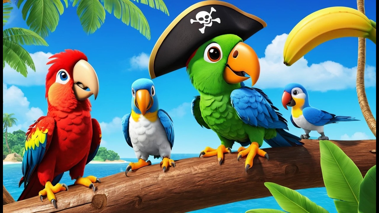 Пират попугай находит сокровище на банано