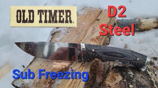 Schrade Old Timer 169OT D2 Knife Winter Sub Freezing Workout Test.