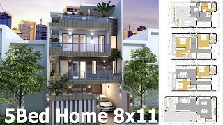 Sketchup House Plan 8x11m 4 Story Plan with 5 Bedroom