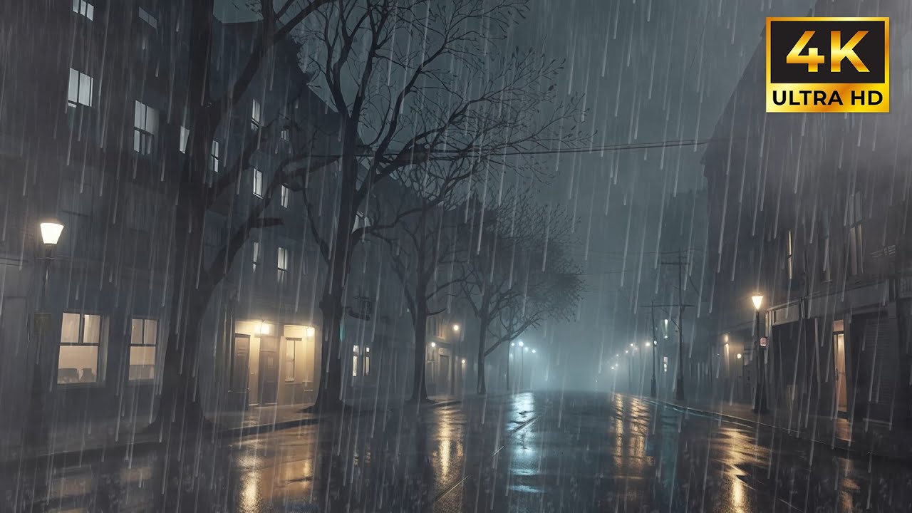 Peaceful steady rain sounds filling the night with gentle comfort for relaxation and better sleep
