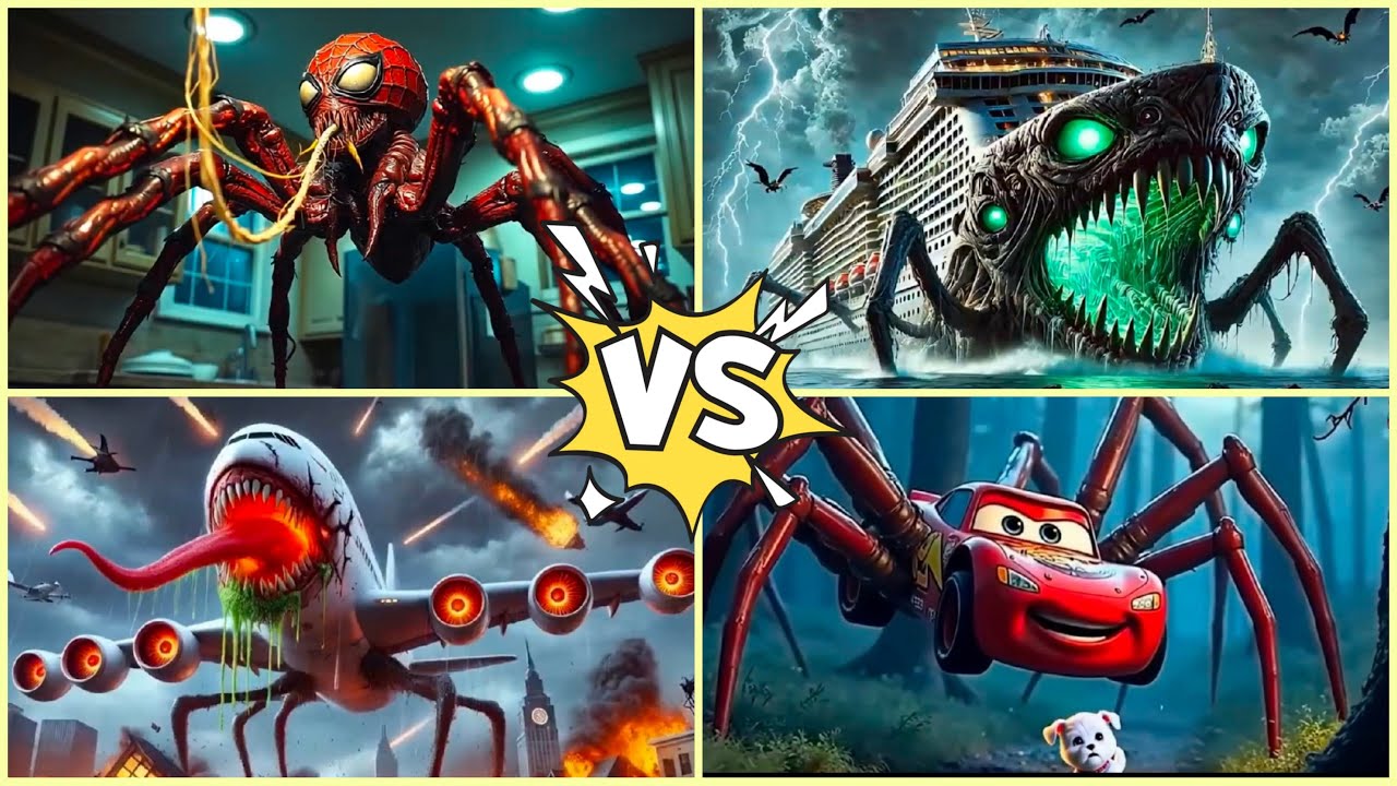 ⚔️ Monster battle ⏩ Spiderman infeksed 🆚 Monster Sky 🆚 Horror Ships 🆚 McQueen spider exe