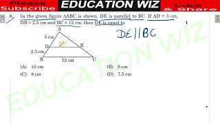 In the given figure triangle ABC is shown. DE is parallel to BC. If AD = 5cm, DB=2.5cm and BC=12cm