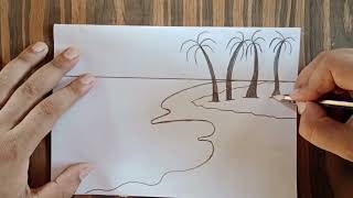 تعليم الرسم/طريقه رسم منظر طبيعي سهل بالقلم الرصاص/رسم /رسم منظر طبيعي/رسم سهل