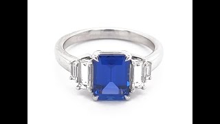 Amazing Chatham blue sapphire engagement ring with natural diamond accents