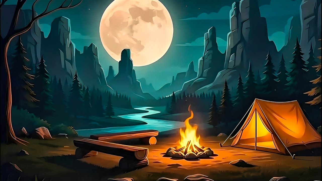Full Moon Camping Jazz 🌕🔥 | Cozy Night Jazz Music for Sleep, Relax & Study