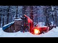 Winter Camping - Bushcraft Super Shelter - Watching the Snow Fall!