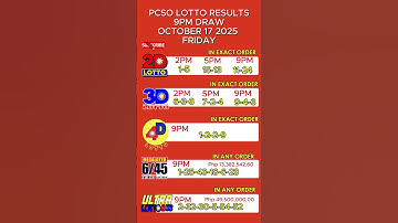 PCSO Lotto Result Today Live 9PM Draw | October 17, 2025 (Friday) | 2D, 3D, 6/45, 6/58 Lotto Results