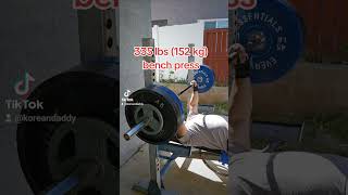 335 lbs (152kg) bench 335 lbs (152kg) bench