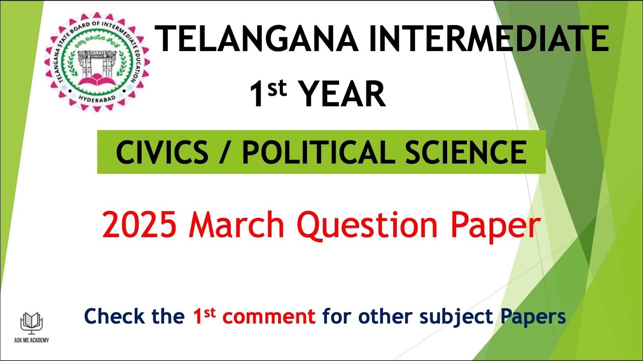 TS TG Inter 1st Year Civics 2025 March previous Question Papers IPE Telangana intermediate Political