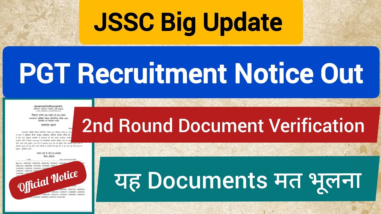 JSSC PGT Teacher 2nd DV List 2026 Out | Jharkhand PGT Document Verification List Released 