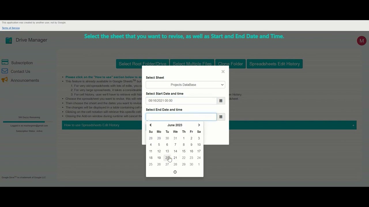 Drive Manager Add-on Guide - Spreadsheets Edit History - YouTube