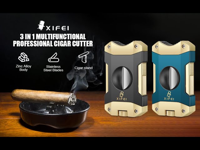 XIFEI Cigar Cutter V-Cut,3 in 1 V Cutter with Cigar Punch Cigar Stand