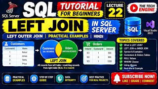 LEFT JOIN in SQL Server with Practical Examples | Lecture 22 | SQL Tutorials for beginners in Hindi