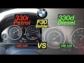 Acceleration BATTLE 200 km/h | BMW 330i vs 330d | F30 | 185 vs 190 kW