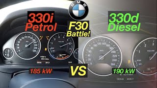 Acceleration BATTLE 200 km/h | BMW 330i vs 330d | F30 | 185 vs 190 kW