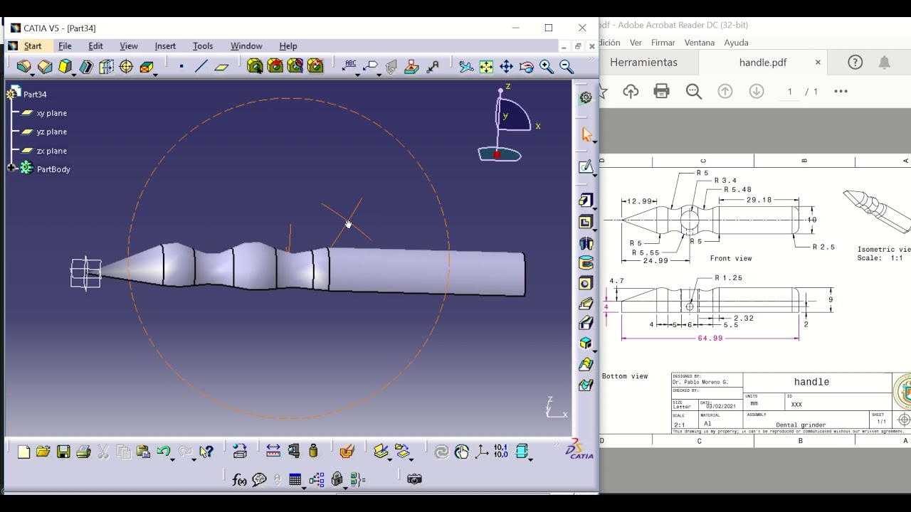 CAD CAM with CATIA and EMCO machine of a handle Part 1 - YouTube