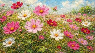 Colorful Cosmos Flowers Oil Painting for TV 🌸 | Cozy Aesthetic Background (No Sound)