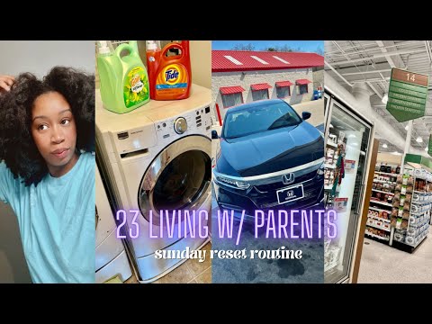 sunday reset routine while being 23 living with parents: washing natural hair, laundry, cleaning car