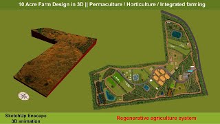 10 Acre Farm Design in 3D || Permaculture / Horticulture / Integrated farming || SketchUp Enscape 3D