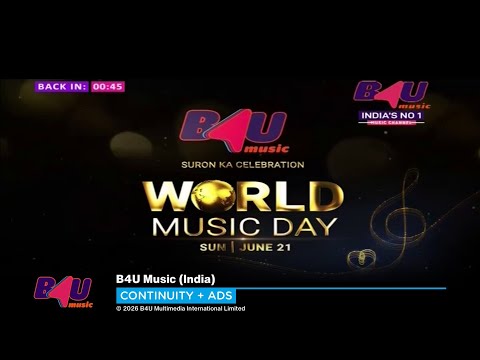 B4U Music (India) continuity + ads | June 21, 2026