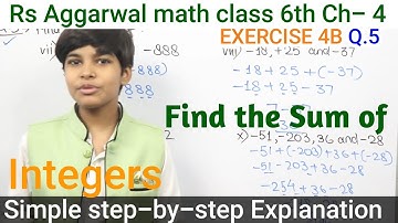 rs aggarwal Solution Class 6 chapter 4 Exercise 4B Q 5 | Integers basic math glory | math wali