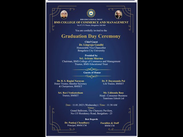 Graduation Ceremony 2023 at BMS College of Commerce & Management