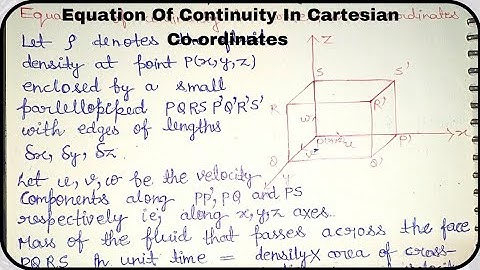 Equation of continuity in Cartesian co-ordinates| Fluid dynamics| Msc First Semester MJPRU|