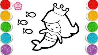 Mermaid princess drawing, painting and coloring for kids | cute mermaid drawing