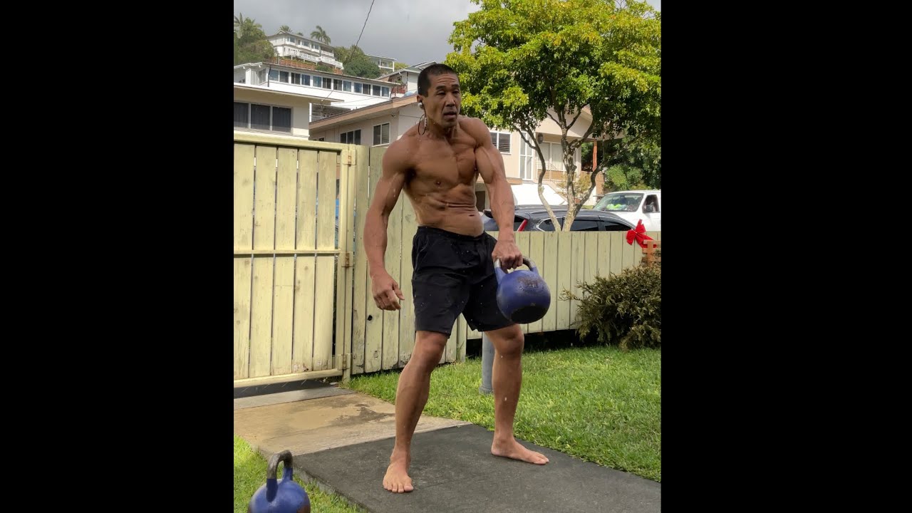 Day 233 FitPro Hawaii Workout20 kg. Kettlebell Front Squats + Snatch Intervals1/2/21, 238 pm