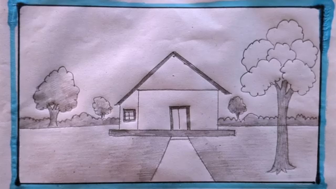 how to draw a simple scenery/easy scenery drawing - YouTube