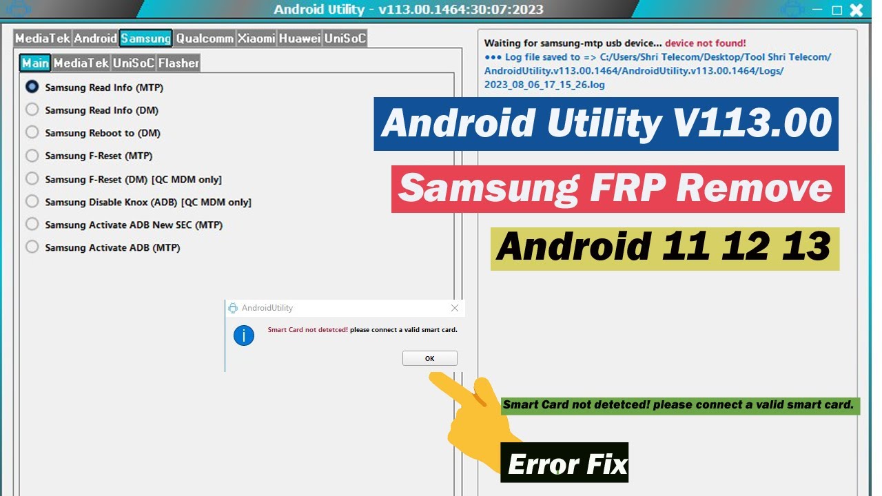 Android Utility V113 FRP Tool New Update ! Smart Card Not Detected ! (FIX HERE) YouTube
