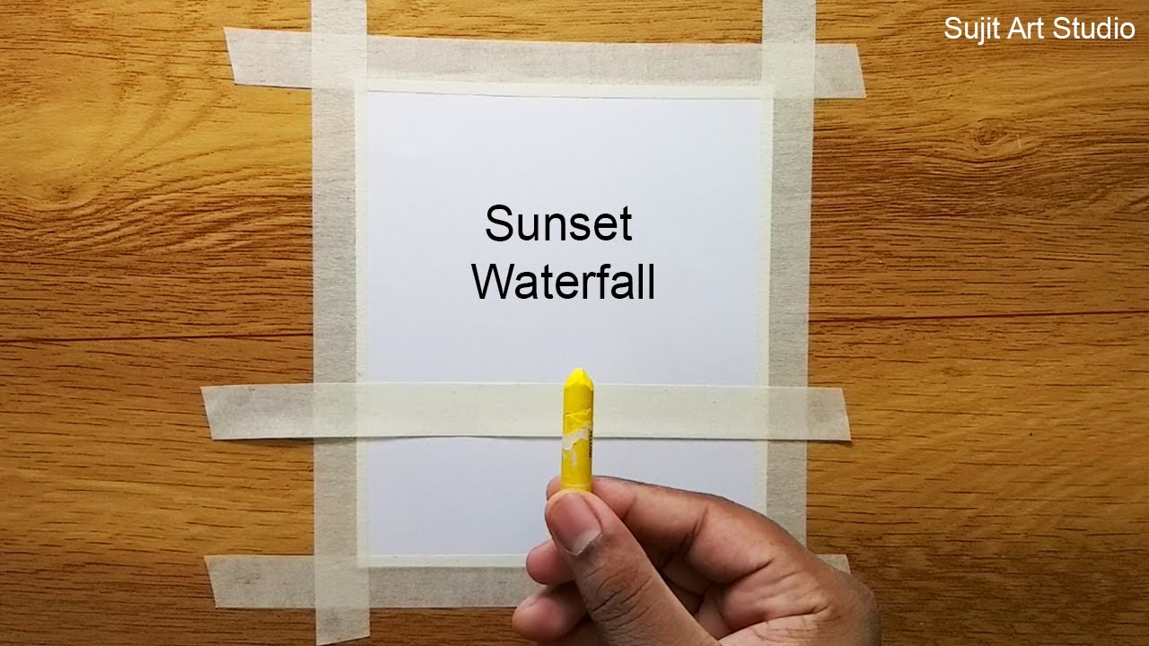 images Sunset Easy Simple Waterfall Drawing waterfall sunset scenery oil pastel drawing for beginners step by step satisfying video