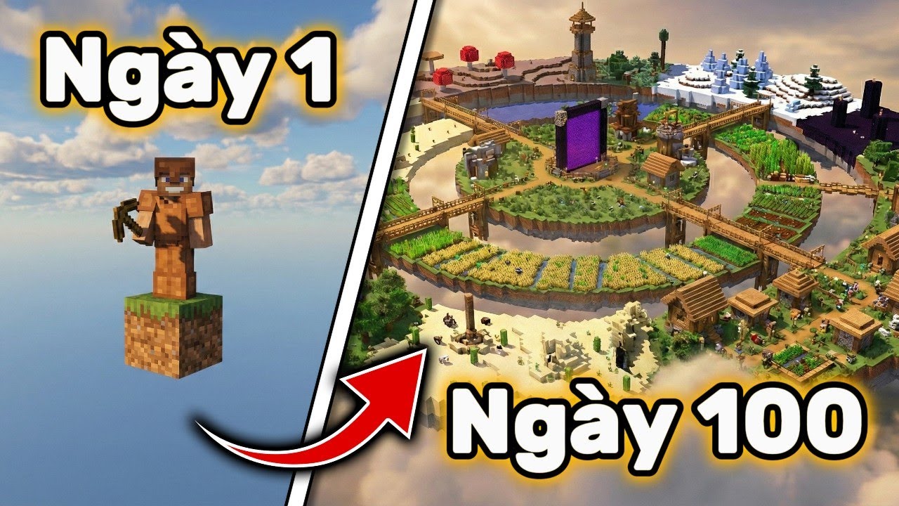 Tôi đã sinh tồn 100 ngày trên SKY BLOCK trong Minecraft Hardcore