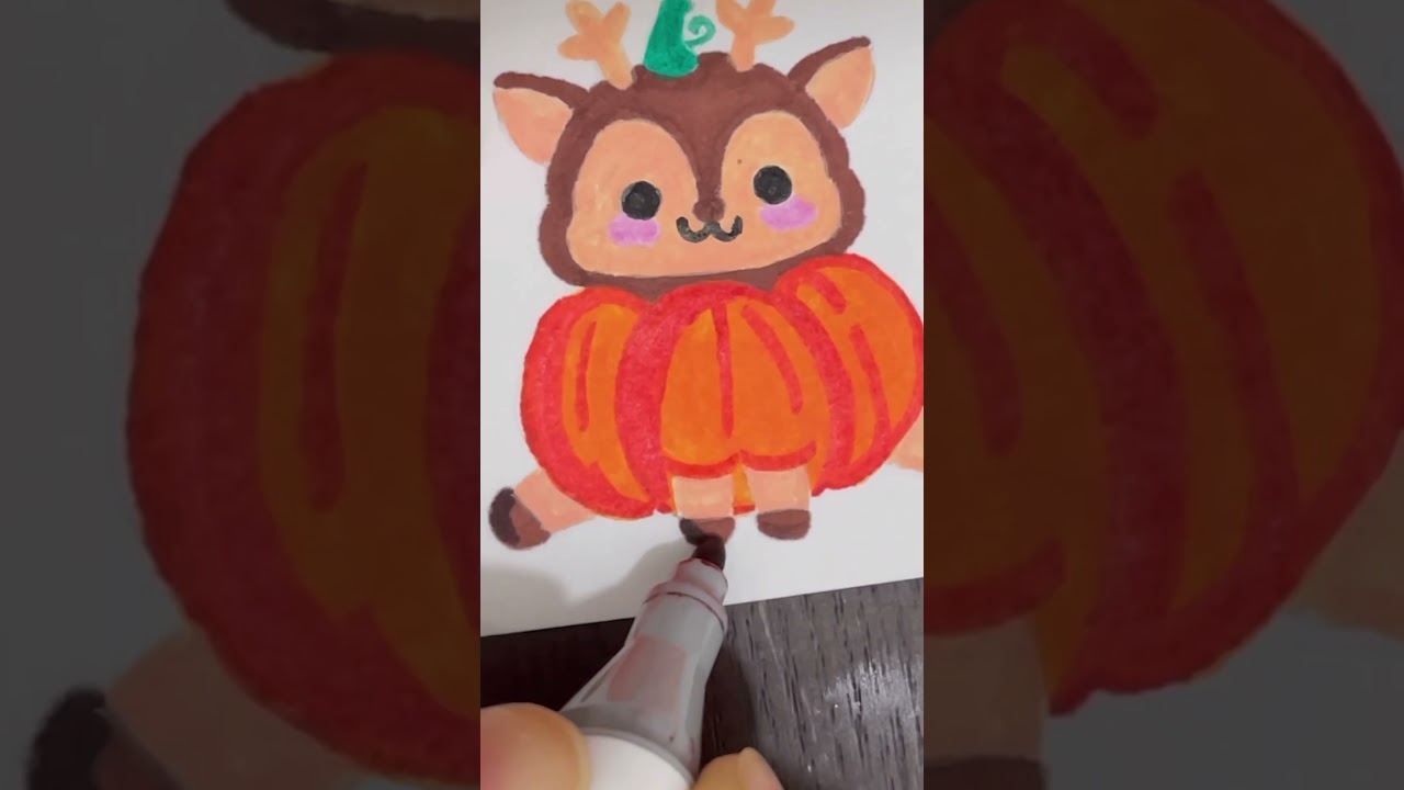 Day 15 🍂🦌🎃 | Cute Pumpkin Deer Drawing 