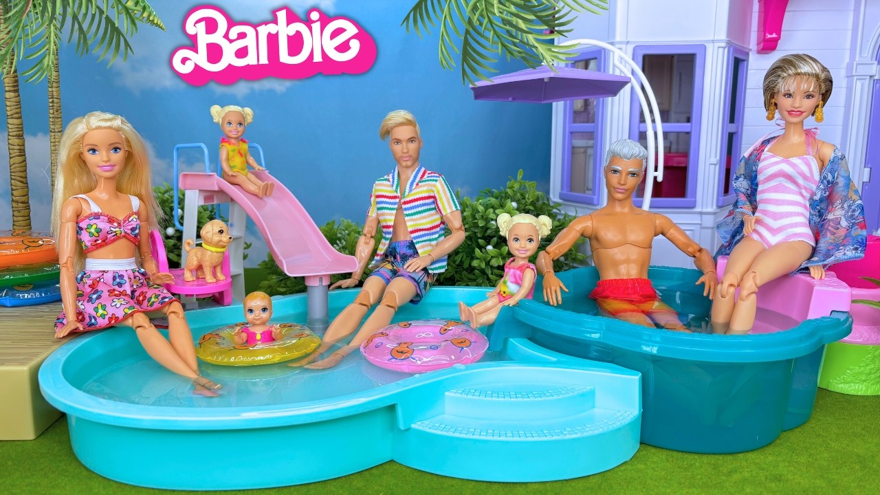Barbie & Ken Doll Family Grandmas New Pool & Playroom Story