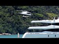 Helicóptero pousando no yacht Lady Christine em Angra