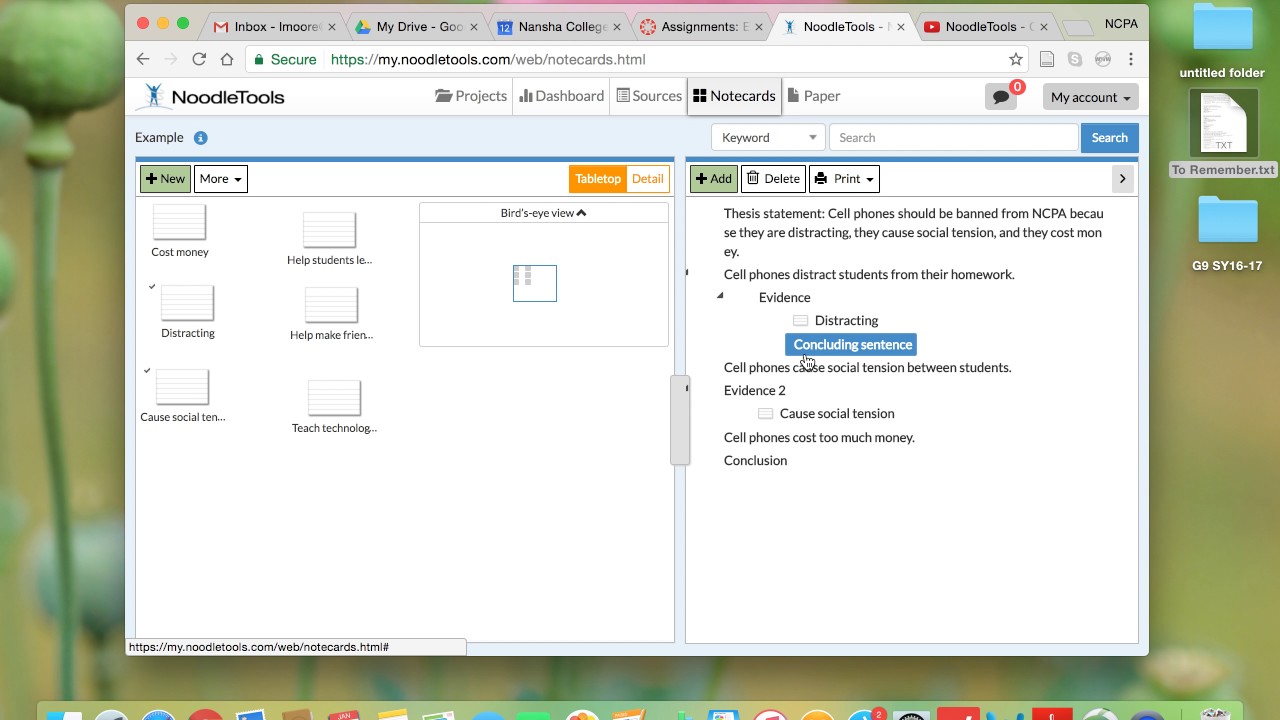 Outline in Noodletools YouTube