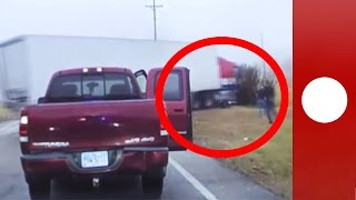 Graphic Dashcam Truck Plows Over Traffic Cop