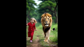 Thumbnail of Cute baby and lion king #soundeffects #lion #roar #sound #nature