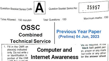 OSSC CTS Prelims // OSSC Combined Technical Service Computer and Internet Awareness Questions #ossc