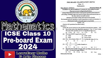 ICSE maths pre-board exam 2024 question paper solution | Answer key | ICSE maths previous year paper