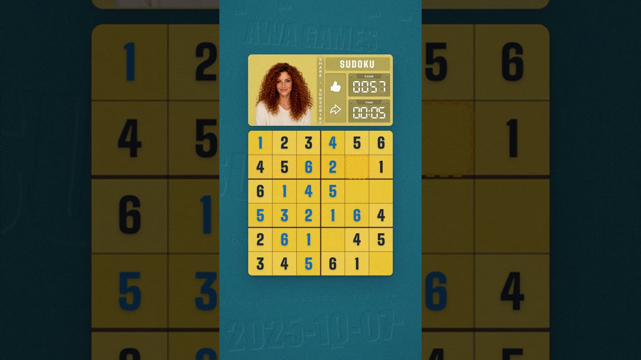 LinkedIn Mini Sudoku #57 solved board for October 7, 2025, 6x6 grid