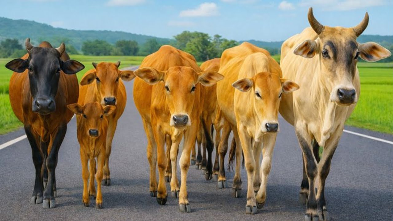 Aktivitas Mengiring Sapi Lembu  Menuju Ke Kandang Peternakan Hewan Ternak sapi - Suara sapi moo