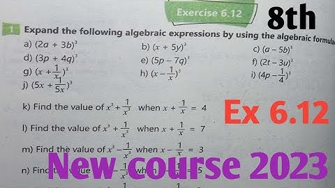 Exercise 6.12 Class 8 Math New Course 2023| Ex 6.12 unit 6 sequence and Algebra Math 8 kpk and PTB