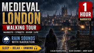 Boring Horrid History For Sleep | A Slow Walk Through Medieval London (Rain Sounds &amp; Narration) 