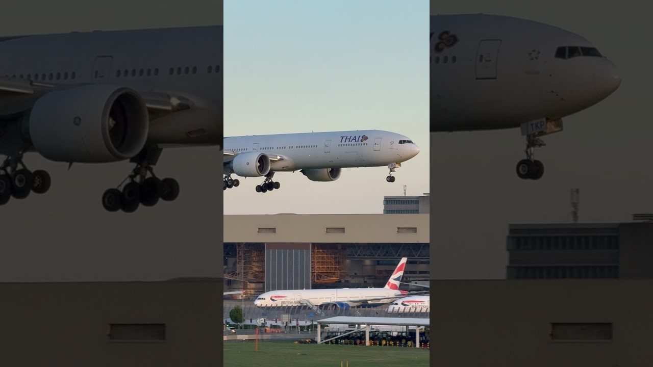 Thai Airways Boeing 777 landing at London Heathrow ✈️🇹🇭 