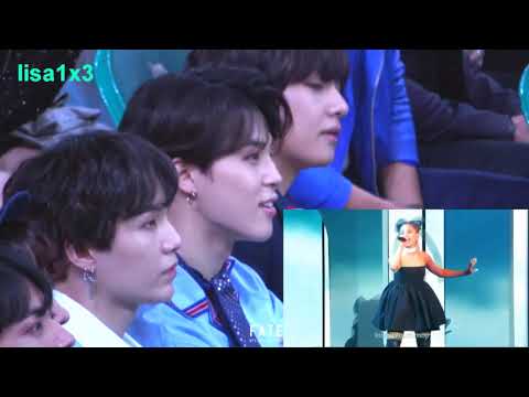 180520 BTS (V,Jimin,Suga) reaction to Ariana Grande - No Tears Left To Cry @BBMA 2018